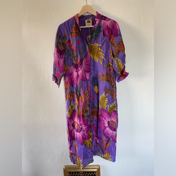Farm Rio✨Maxi Flowers Maxi Shirtdress- Purple - Picture 3 of 7